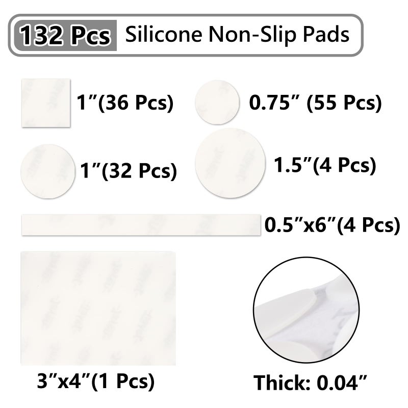 Jayen 132 Pcs Non Slip Self-Adhesive Silicone Cuttable Furniture Pads, Anti-Sliding Anti-Scratch Rubber Floor Protectors for Any Furniture and Appliances - Translucent (Matte) - Image 2